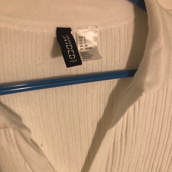 NWOT H&M Divided Preppy Semi Sheer Ribbed White Crop Top with Collar - Picture 2 of 3